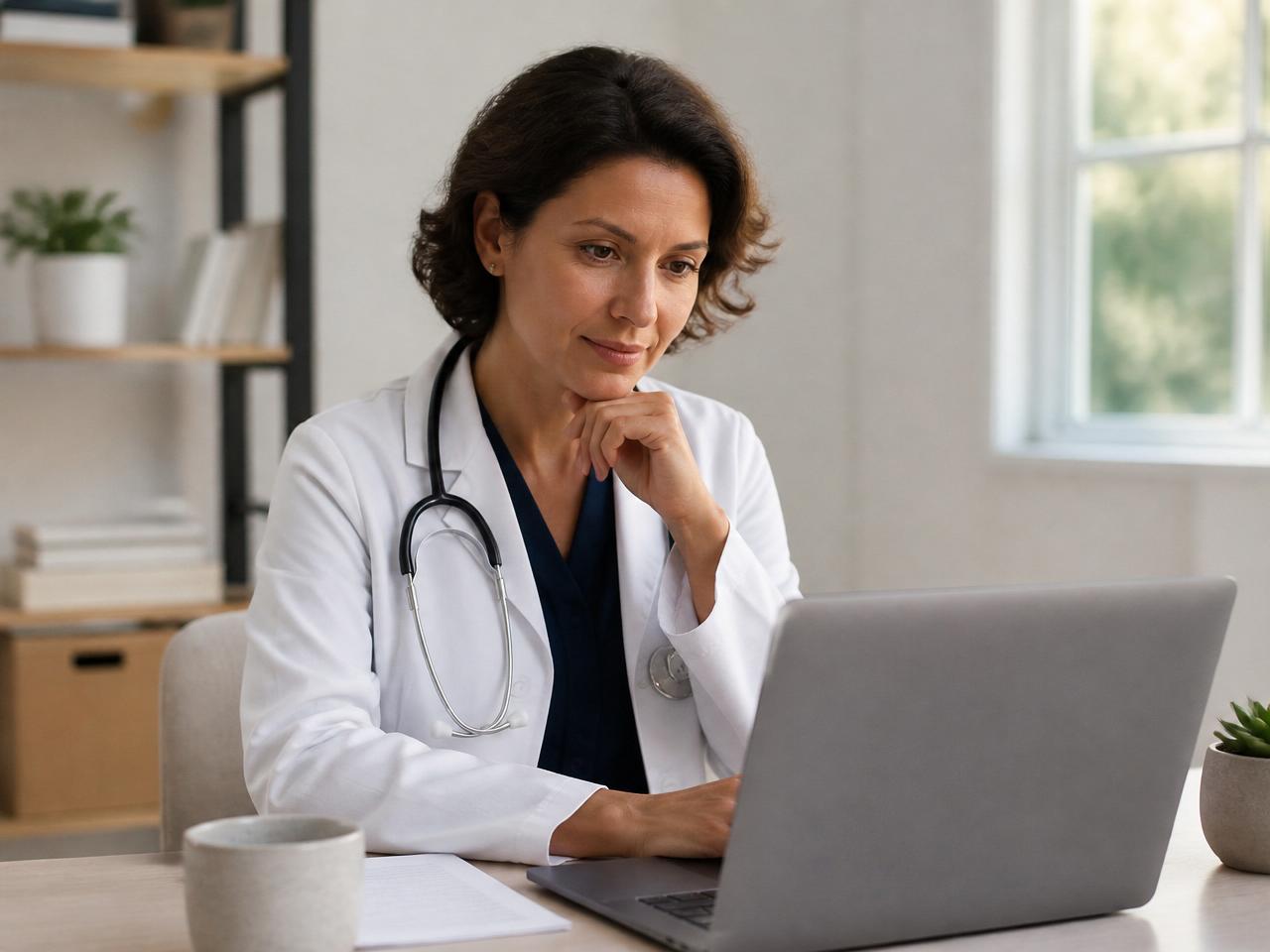 Licensed physician reviewing mycotoxin lab results during a telehealth consultation